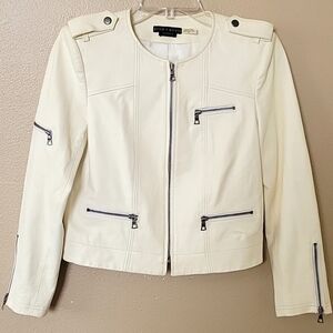 Alice + Olivia Womens Butter Yellow Cream Cam Lamb Leather Biker Jacket